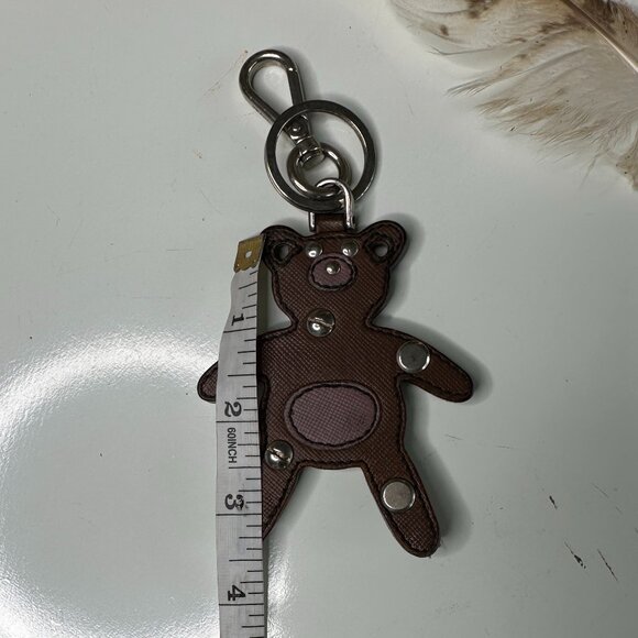 Prada Saffiano Brown Leather & Silver-Tone Hardware Teddy Bear Keychain 3" - Picture 3 of 4